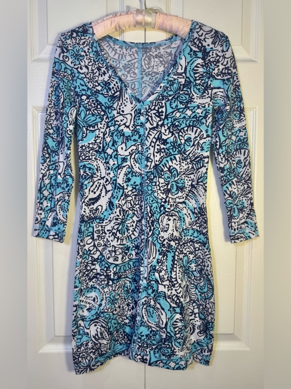 Lilly Pulitzer Juliet T-shirt dress shorely blue Hippy Hippy Shake size XXS NWOT